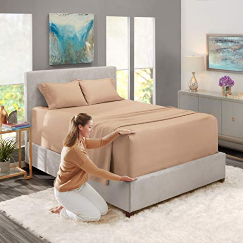 Image of Nestl Queen Bed Sheet Set - Taupe - 4-Piece Extra Deep Pocket | Instantly Soft, Night-One Ready (No Wash Required). Fits Extra Deep Pockets up to 24 Inches, 360-Degree Elastic Grip
