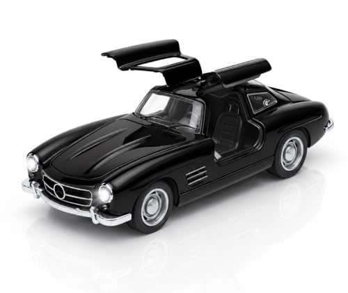 Image of 1:36 Scale Mercedes Vintage Diecast Toy Car - Pull Back Metal Classic Car Model with Openable Doors, LED Lights & Music - Alloy Mini Vehicle Gift for Kids, Boys & Collectors【Black】