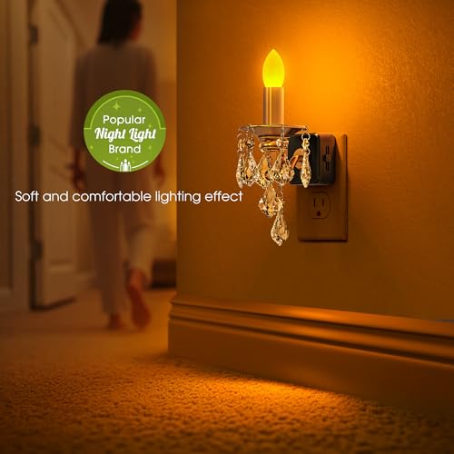 Image of Briignite Chandelier Night Lights Plug into Wall,Amber Night Light Dimmable | Dusk to Dawn Sensor, 0-100LM Dimmable, Decorative Gold Candle-Style Nightlight Vintage, Bedroom, Bathroom, Hallway, Stairway