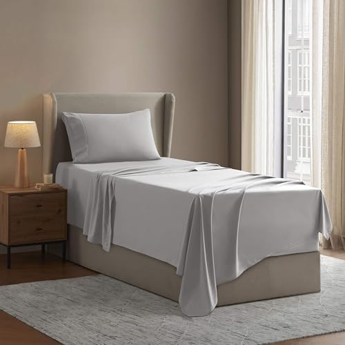 Image of Nestl Twin XL Bed Sheet Set - Light Grey - 3-Piece Deep Pocket | Instantly Soft, Night-One Ready (No Wash Required). Fits 16-Inch Deep Pockets, 360-Degree Elastic Grip