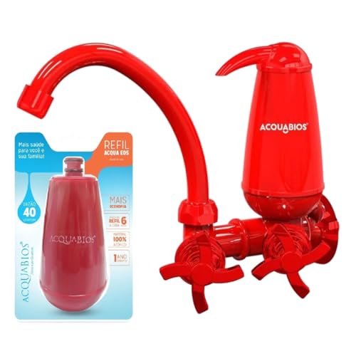 Torneira de Cozinha de Parede com Filtro Acquabios, Vermelha, Kit com Refil Extra