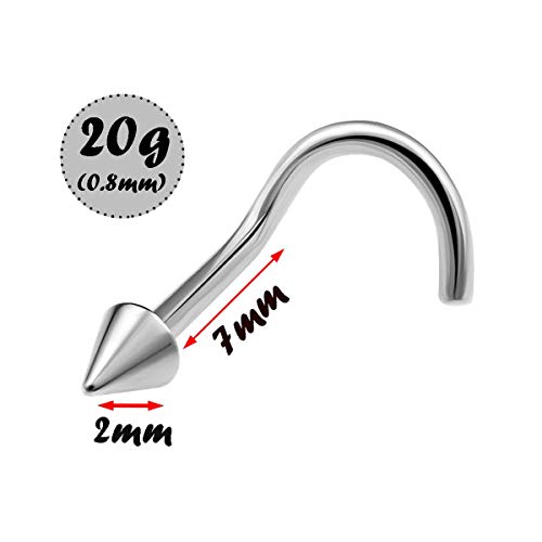 3pcs 20g 0.8mm Nose Screw Rings Nostril Stud Surgical Stainless Steel 2mm Cone Spike2