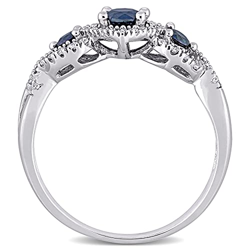 0.7 Carat Diamond And Three Blue Sapphire Round Bridal Engagement Rings Women 10KT White Gold Anniversary And Wedding Prong Setting (Blue Gem CTW 0.50, Clarity I1-I2, Color HI)4
