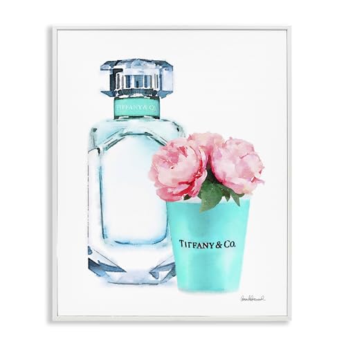 Image of Teal Perfume Bottle Peonies Glam Floral, 24 x 30 Inch Framed Giclee Print | Stupell Industries . By Amanda Greenwood . Ready to hang . Giftable accent for home decor . Made in USA