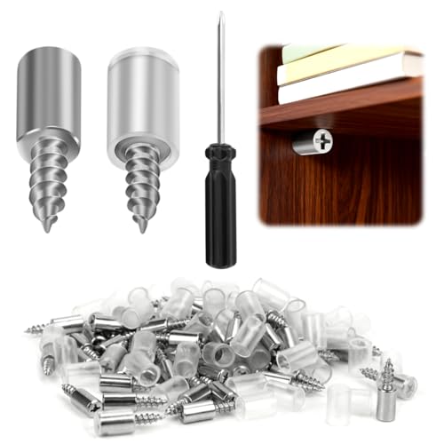 40 Stück Regalbodenträger Silber, Einlegeboden Halter mit 40 Gummischutz und Kreuzschlitzschraubendreher, Regalbodenhalter, Selbstschneidende Fachbodenträger, für Schrank Bücherregal Schaukasten Möbel