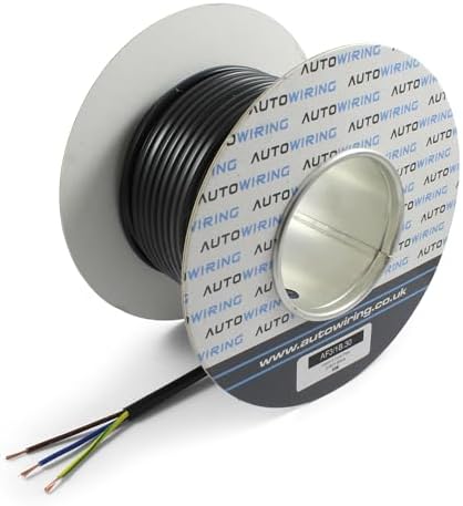 3 Core Flex Black PVC Flexible Cable 1.0mm2 10 Amp 3183Y Wire Mains Round 240V (10M Coil)