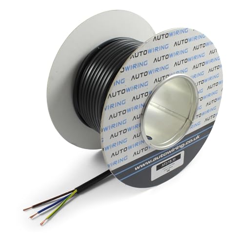 AUTOWIRING 3 Core Flex Black PVC Flexible Cable 1.0mm2 10 Amp 3183Y Wire Mains Round 240V (10M Coil)