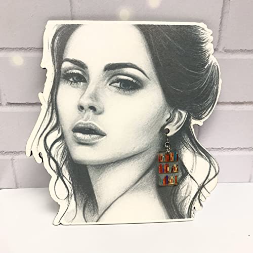 Bookcase Dangle Earrings With Book Shelves Patterned Acrylic #TOP4
