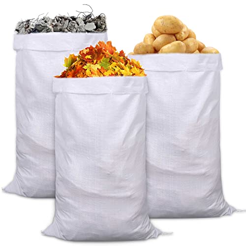 Sacos Escombros,Sacos para Escombros,15 Piezas Saco Tierra Jardin Blanco,Bolsas Multiusos de Polipropileno 102 x 60 cm para Transportar Cereales,Verduras,Arena,Escombros