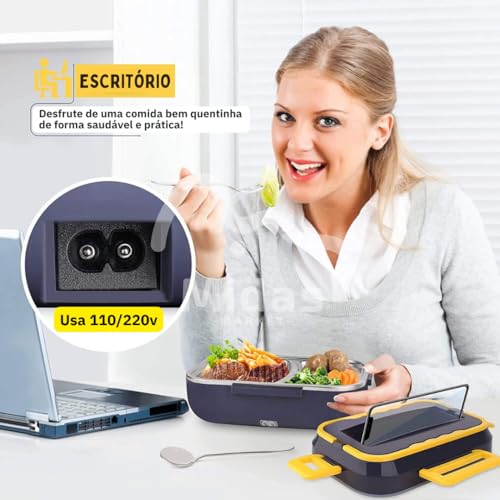 Marmita Elétrica Portátil Veicular de Aço Inoxidável Para Carro Uber Casa Lancheira Térmica 12V 110V