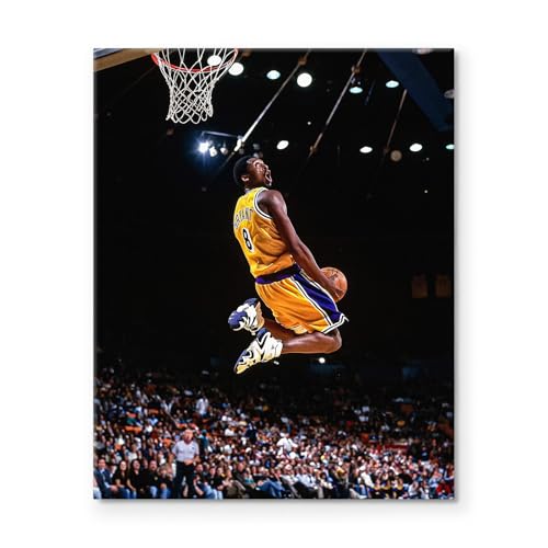Kobe Canvas Wall Art Decor - Iconic Dunk Lakers No. 8 Action Shot, Basketball Legend Poster Print for Sports Fans, Dynamic Home and Office Wall Decor 8x10 inch