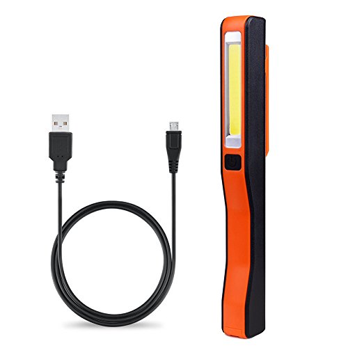 enjoydeal Rechargeable COB Work Light, Multifuntion LED Inspection Lamp with Strongly Magnetic &Clip Hand-Free Pen Flashlight Torch for Car Repair,Camping, Hunting, Fishing,Hiking, Orange