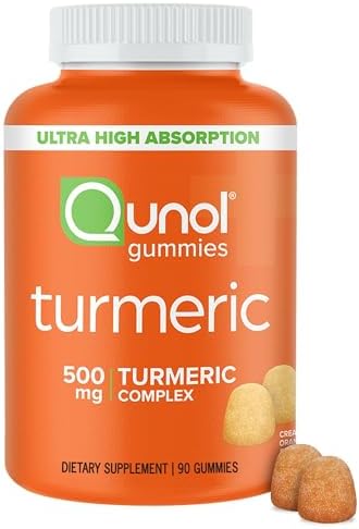Qunol Turmeric Gummies, Gummy with 500mg Turmeric Curcumin, Joint Support Supplement, Ultra High Absorption Tumeric Curcumin, Vegan, Gluten Free, 90 Count