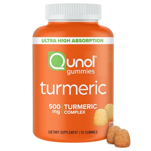 Qunol Turmeric Gummies, Gummy with 500mg Turmeric Curcumin, Joint Support Supplement, Ultra High Absorption Tumeric Curcumin, Vegan, Gluten Free, 90 Count