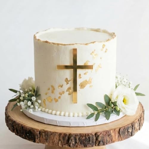 10 PCS Cross Baptism Cake Topper 3.94x5.91 Gold Acrylic First Communion Cake Decorations for Mi Bautizo Christian Celebration