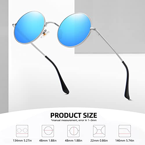 Image of MEETSUN Small Round Polarized Sunglasses for Men Women UV400 Metal Frame | Retro hippie circle sun glasses, for driving costume, party accessories, lightweight, stress-free fit, spring hinges