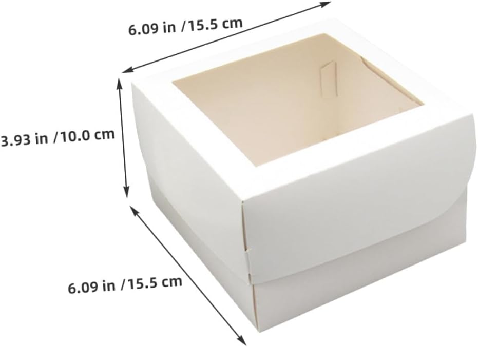 25pcs 4-inch Bakery Boxes with Window for Cupcakes and Desserts, Food-grade 350g White Cardboard Cake Carriers with Paper Trays, Square Takeout Treat Packaging Containers