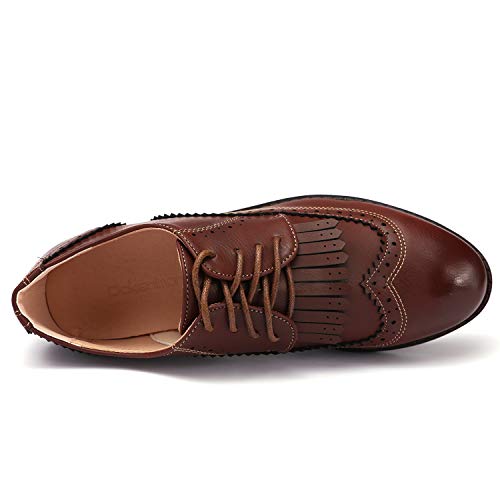 Odema Sapato social feminino clássico com bico redondo bico baixo bico redondo sapato social, Marrom