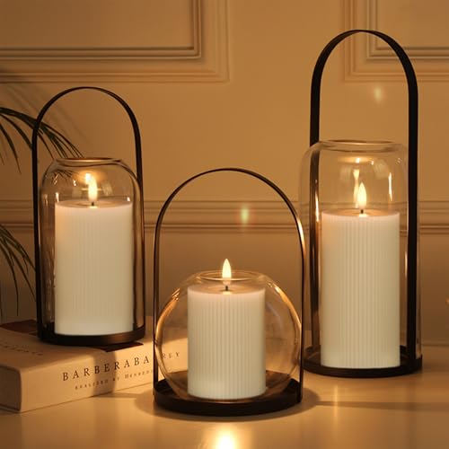 Image of GenSwin Mirror Surface Flameless Candles with Timer, Real Wax LED Pillar Candles Battery Operated with 3D Flame, 3Pcs Stripe Flickering Battery Candles for Christmas Home Decor(Gray, D3 inch x H5 inch6 inch7 inch)