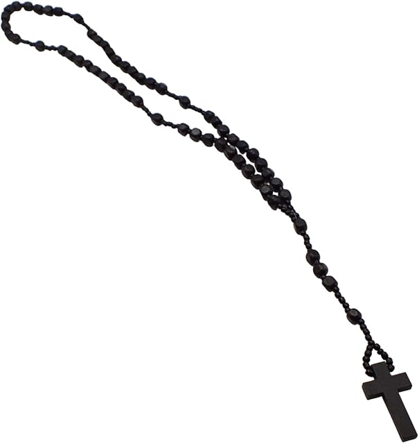 Topkids Accessories Stunning Holy Wooden Rosary Beads Necklace For Prayer, Brown & Black Wooden Beaded Necklace On Cord Suitable For Men & Women With Wooden Cross