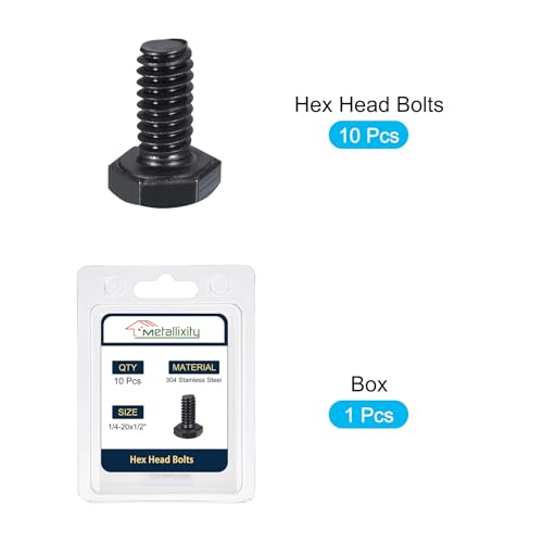 Image of METALLIXITY Hex Head Bolts (1 /4-20 x 1 /2 inch) 10Pcs, 304 Stainless Steel 18-8, Fully Threaded, External Hex Drive, Hex Head Screw Bolt, Black Oxide