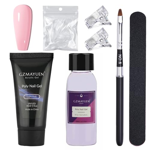 GZMAYUEN Poly Nail Set 30ml Poly Nail Gel Rosa Acrílico Gel para Uñas con Cepillo de Uñas y Consejos de Uñas Gel de Extensión de Uñas para Principiantes