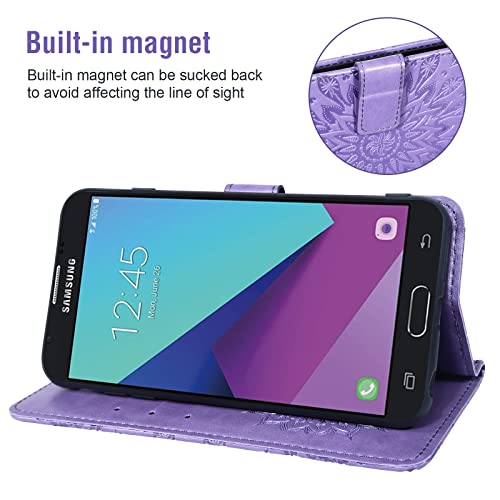 Phone Case For Samsung Galaxy J3 Luna Pro J 3 Prime 2017 Emerge 3J Eclipse Mission Wallet Cases With Tempered Glass Screen Protector Leather Flip Cover Card Holder Cell Glaxay S327Vl Women Purple #TOP3