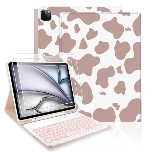 Funda iPad Air 13 M3 marrón rosa vaca con dos cristales templados
