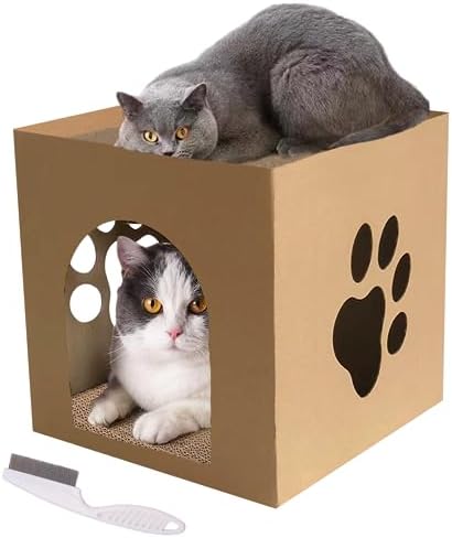 PluieSoleil 爪研ぎ 猫 爪とぎ 段ボールベッド 爪とぎキャットハウス 二層 高密度 ストレス解消 運動不足改善 家具破壊防止 掃除楽（30*30*30CM 説明書と猫櫛付き）
