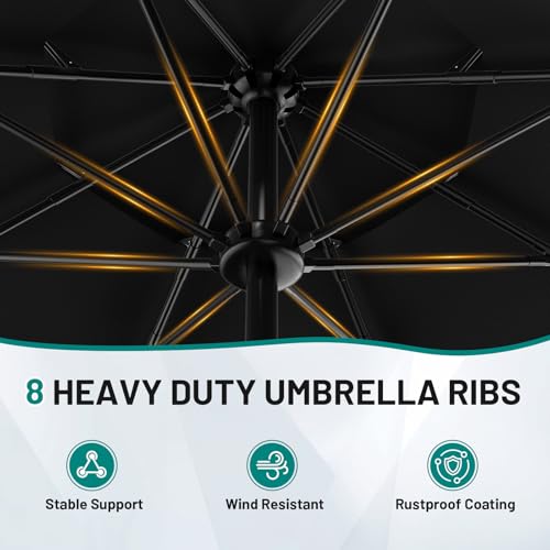 Image of AreShark 9ft 3-Tier Patio Umbrellas, Outdoor Umbrella with 8 Sturdy Ribs UV Protection Windproof, Market Table Umbrella w /Push Button Tilt & Crank for Pool, Porch, Deck, Garden(Black)