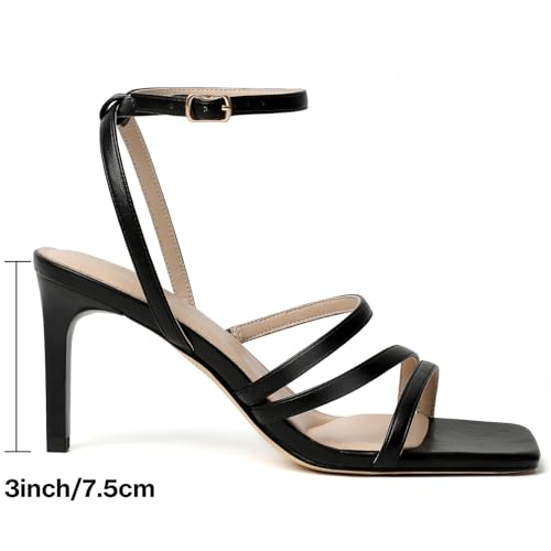 Image of Mostrin Womens Sandals Strappy Heels for Women Ankle Strap Lace Up Heels Square Open Toe Heels Tie Up Stiletto High Heeled Sandals for Prom, Party, Daily Wear