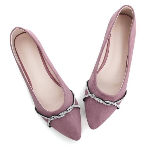 Image of TN TANGNEST Womens Casual Flats Chain Ballet Flats | Fashion Pointed Toe Rhinestone Flats, Comfort Slip On Dress Shoes for Business Work Office Wedding Party