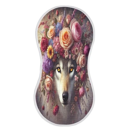 Floral Wolf Dusky Grey Baby Burp Cloths Absorbent Muslin Burp Cloths Soft Burp Cloth Burp Rags Cotton Burp Clothes for Girl Unisex Boy Newborn 1 Pack 22x11 Inches