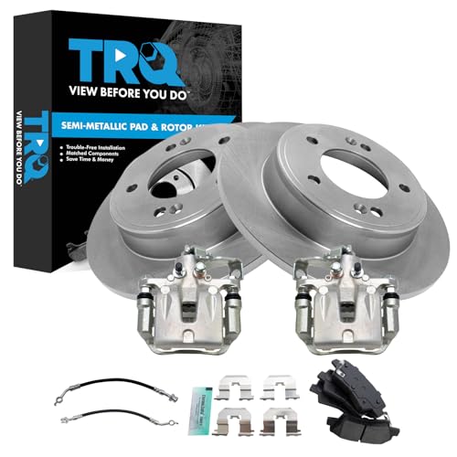 Image of TRQ Rear Brake Pad and Rotor Set Semi Metallic Rotors Calipers Compatible with 2014-2018 Kia Forte 2014-2018 Forte5 2014-2016 Forte Koup