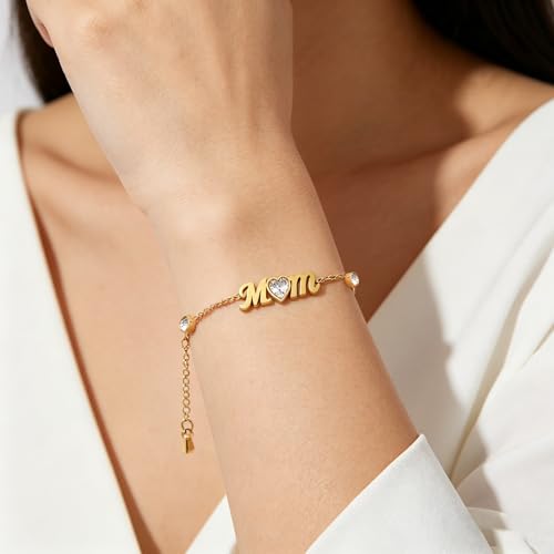 Image of 18K Gold Plated Stainless Steel Dainty Charms Colorful Crystal Birthstone Bracelet Minimalist Cute Jewelry for Women