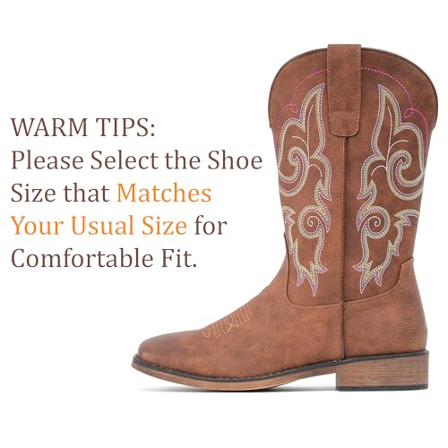 IUV Cowboy Boots For Women Square Toe Western Boots Mid Calf Cowgirl Boots Pull On Fashion Embroidered Cowboy Boots2