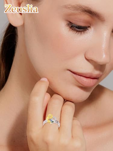 Personalized Ring for Women Birthday Gifts Sterling Silver Birthstone Heart Ring Engraved Names Custom Birthstones Jewelry Anniversary Graduation Gifts for Daughter Wife Mom Grandma2