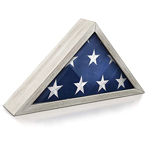 HBCY Creations Rustic Flag Case - Solid Wood Military Flag Display Case for 9.5 x 5 American Veteran Burial Flag, Wall Mounted Burial Flag Frame - Flag Shadow Box to Display Folded Flag (Whitewashed)
