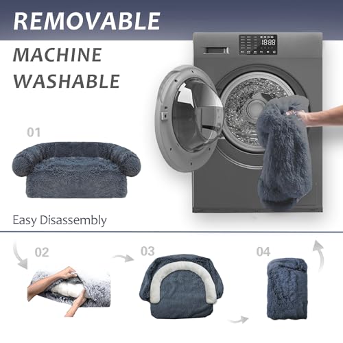 Image of Calming Dogs /Cats Bed Mats, Dog Pad Washable Removable Couch Cover, Plush Long Fur Mat for Pets, Waterproof Lining, Perfect for Small, Medium and Large Dogs and Cats (Navy Blue, 41 inchx37 inch)
