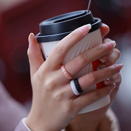 Zollen 4 Packs Olive Leaves Silicone Wedding Rings For Women, Rubber Wedding Bands Stackable Ring, Hypoallergenic Silicone, Size 7 #TOP3