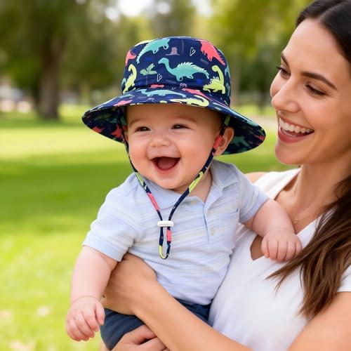 Image of Baby Sun Hat UPF 50+ Sun Protective Toddler Bucket Hat Summer Kids Beach Hats Wide Brim Outdoor Play Hat for Boys Girls