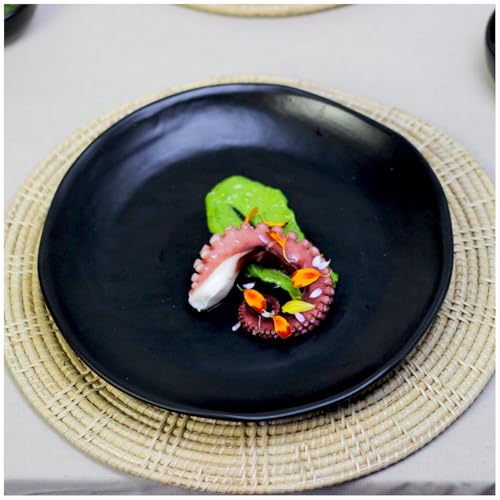 roro 10.5-Inch Handmade Ceramic Stoneware Dinner Plates in Matte Black (Set of 2) – Natural Unglazed Underside, Restaurant Grade, Microwave, Oven & Dishwasher Safe