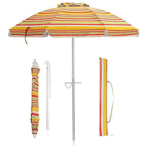 KOMFOTTEU Sonnenschirm Strand 200cm, Gartenschirm Sonnenschutz UV50+, Beach umbrella knickbar & Leichtgewicht, Balkonschirm mit Tragetasche, Terrassenschirm Outdoor Camping (Rot-Gelb)