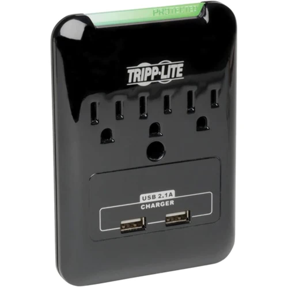 Tripp Lite Protect It! Surge Protector, 3 AC Outlets/2 USB Ports, 540 J, Black
