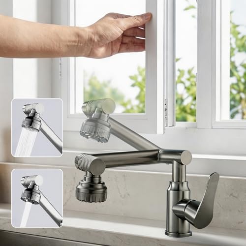 Biigdan Vorfenster Küchenarmatur Klappbar, Spülarmatur mit 2 Strahlarten Faucet, 1080° Flexibler Mischbatterie Wasserhahn Küche,fürs Bad/Waschbecken, Bleifrei/Nickelfrei Edelstahl (Modern)