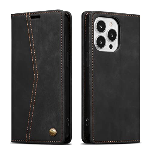 Housse iPhone 13 Pro Max QLTYPRI étui cuir synthétique vintage noir antichoc