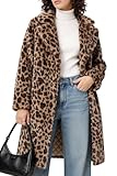 Bgylu Women's Faux Fur Coat Teddy Fuzzy Fleece Open Front Cardigan Elegant Lapel Collar Long Sleeve Longline Loose Jacket (US, Alpha, Medium, Regular, Regular, Leopard)