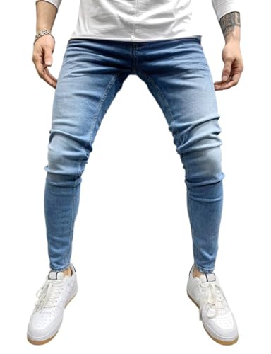 Kinghua Skinny Jeans Men Summer Fall Beach Casual Distressed Streetwear Stretch Denim Slim Tapered Pants with Pockets