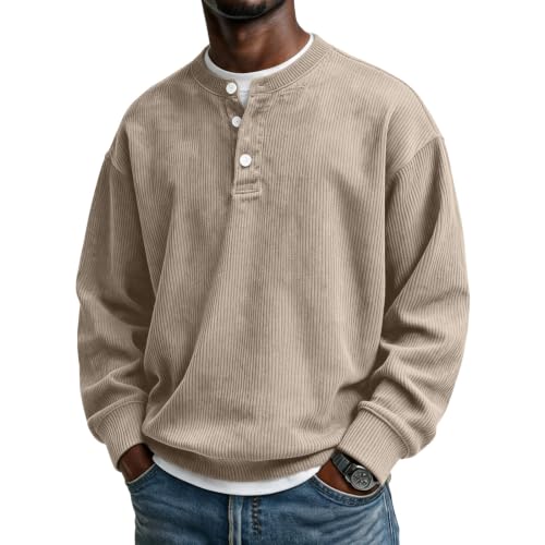 Corduroy Long Sleeve Henley Shirts for Men Casual Fall Shirt Pullovers - image 1