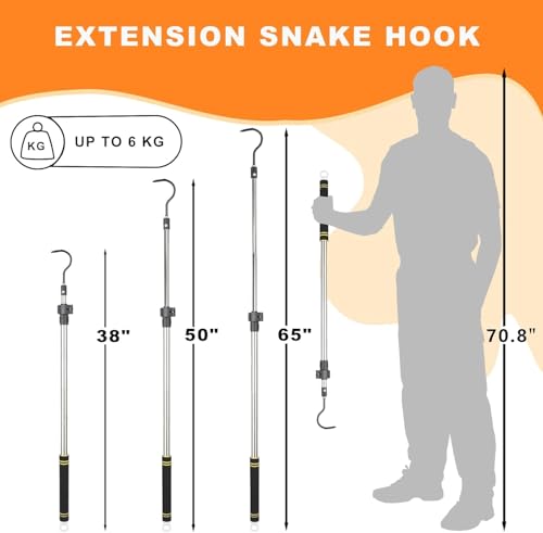 Image of Snake Hooks, Stainless Steel Snake Hook Extendable Handled Desigh for Removling Large or Small Snakes and Reptiles Rattlesnakes Python Copperhead Stainless Steel Handle 35 inch-65 inch
